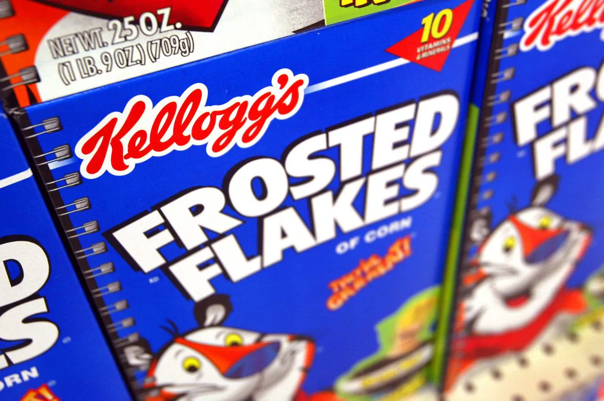 Boxes of Kellogg's Frosted Flakes cereal are seen displayed inside a Wal-Mart store in Rolling Meadows, Ill., on July 28, 2003. (Tim Boyle/Getty Images)