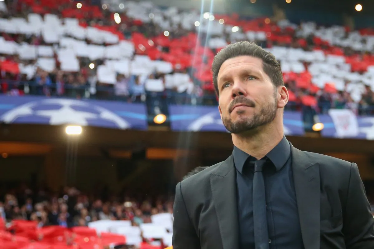 Diego Simeone, Atlético de Madrid coach, prior to the UEFA Champions League semi-final match between Atletico de Madrid and FC Bayern Muenchen at Vincente Calderon in Madrid, Spain, on April 27, 2016. (Alexander Hassenstein/Bongarts/Getty Images)