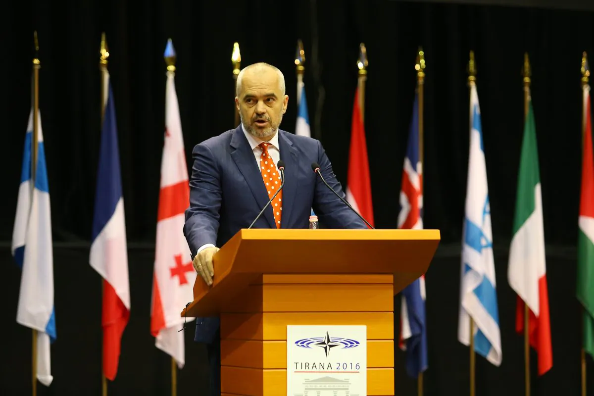 Albanian Prime Minister Edi Rama at the NATO Parliamentary Assembly Spring session in Tirana, Albania, on May 30, 2016. (Hektor Pustina/AP Photo)