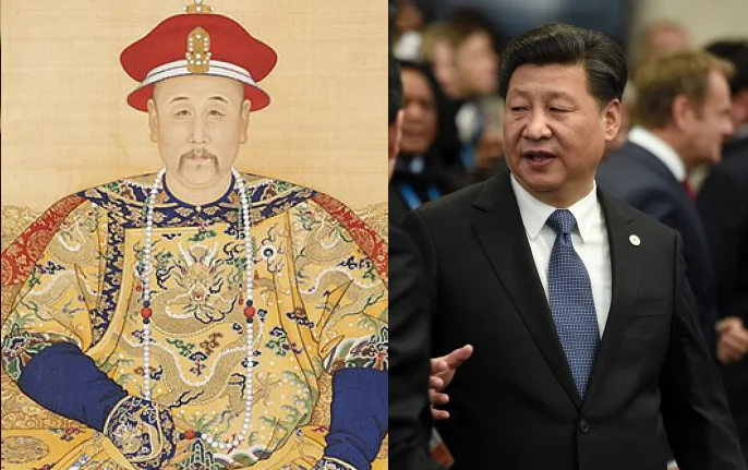 (L) “Portrait of the Yongzheng Emperor in Court Dress,” by anonymous court artists, Yongzheng period (1723—1735). (Public Domain-Art)
(R) Chinese leader Xi Jinping in Le Bourget, outside Paris, on Nov. 30, 2015. (Martin Bureau/AFP/Getty Images)