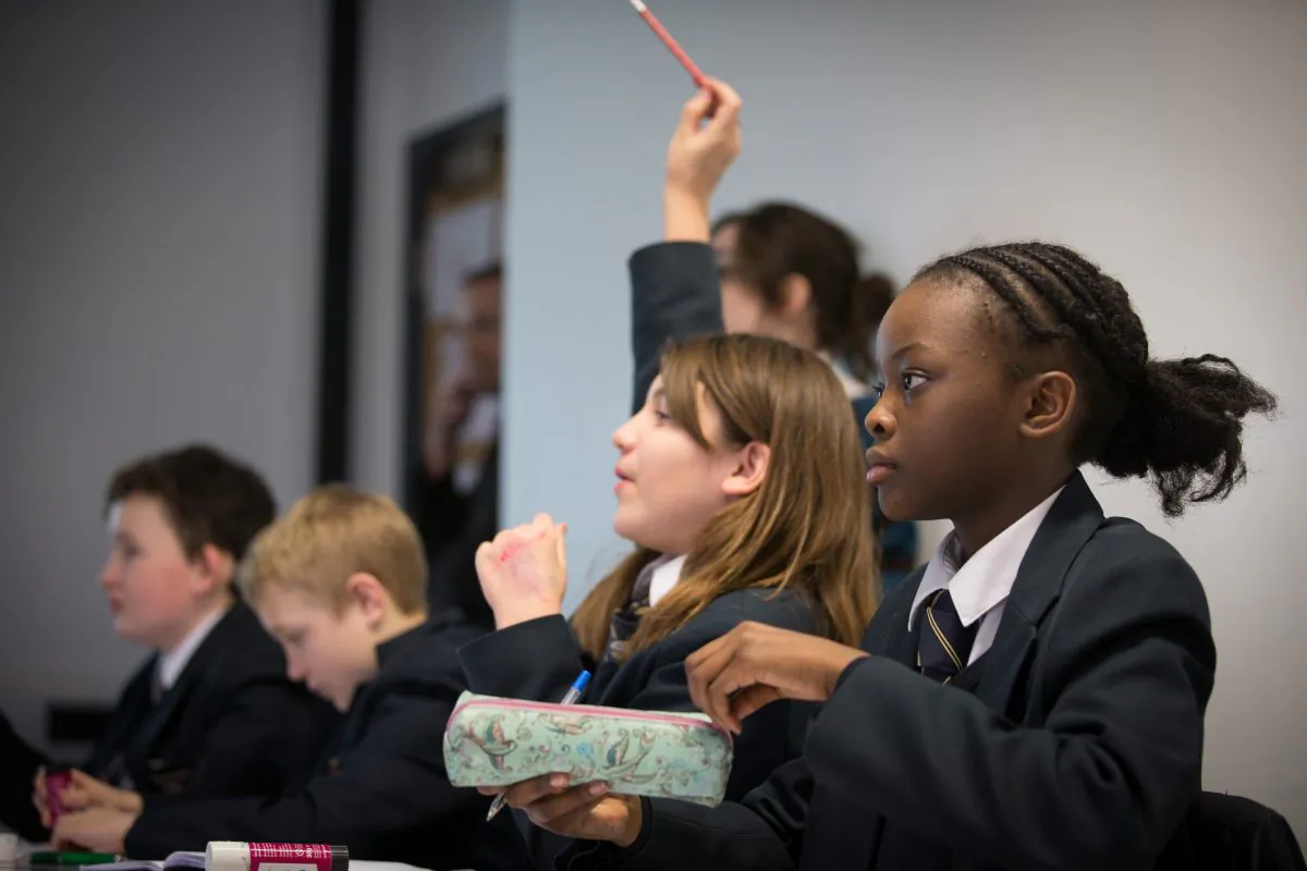 Pupils take part in a Spanish lesson at the Ridings Federation Winterbourne International Academy in Winterbourne, near Bristol, in South Gloucestershire, England, on Feb. 26, 2015. (Matt Cardy/Getty Images)