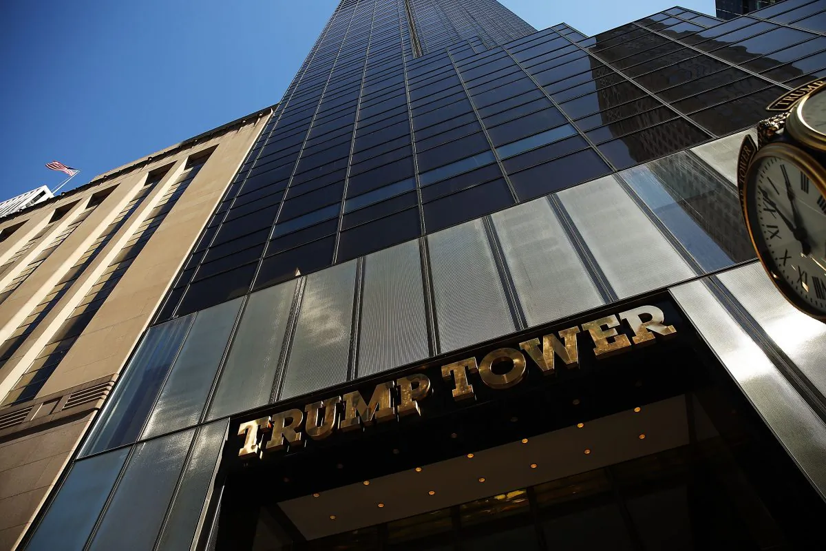 Trump Tower stands along 5th Avenue in Manhattan as police stand guard outside 
following an earlier protest against Republican presidential candidate Donald Trump in front of the building on March 12, 2016 in New York City. (Photo by Spencer Platt/Getty Images)