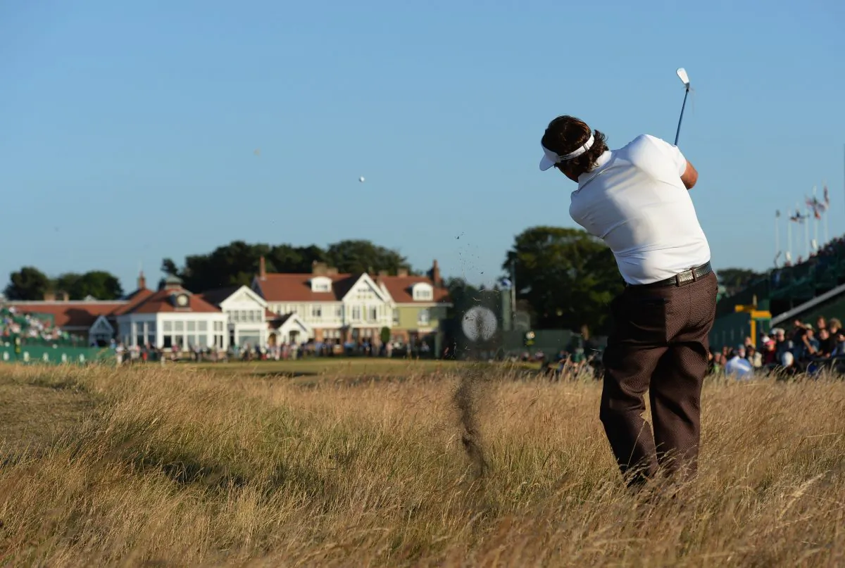Phil Mickelson hits a shot on the 18th during the second round of the 142nd Open Championship at Muirfield on July 19, 2013 in Gullane, Scotland. (Stuart Franklin/Getty Images)