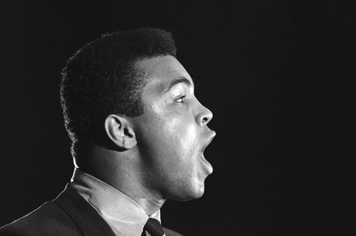 Muhammad Ali (Cassius Clay), the deposed world heavyweight boxing champion, told an anti-war rally at the University of Chicago on May 11, 1967, that there is a difference between fighting in the ring and fighting in Vietnam. (AP Photo/Charles Harrity)