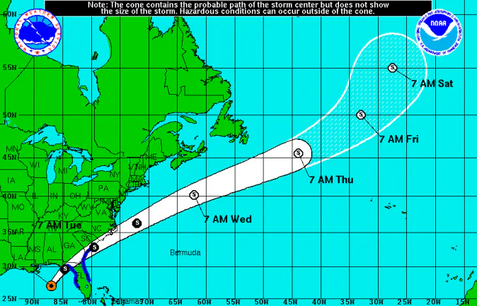 The predicted path of Tropical Storm Colin. (National Weather Service photo)