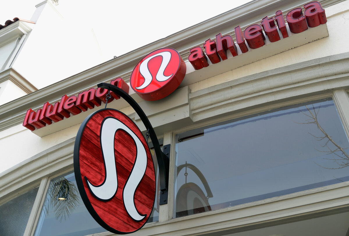 A sign is displayed on a Lululemon Athletica Inc. store in Pasadena, Calif., on March 19, 2013. (Kevork Djansezian/Getty Images)