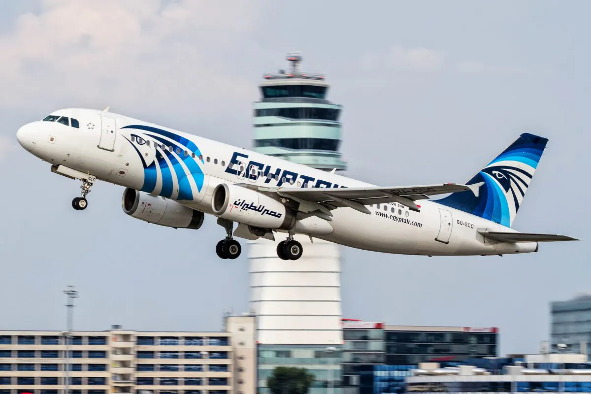 An EgyptAir Airbus A320 with the registration SU-GCC taking off from Vienna International Airport, Austria, on August 21, 2015. (AP Photo/Thomas Ranner, File)