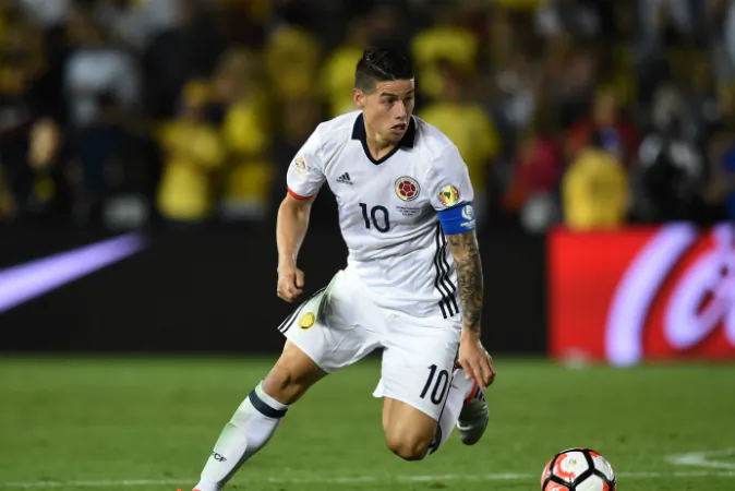 Colombia's James Rodriguez controls the ball during a Copa America Centenario football match against Paraguay in Pasadena, California, United States, on June 7, 2016. (MARK RALSTON/AFP/Getty Images)