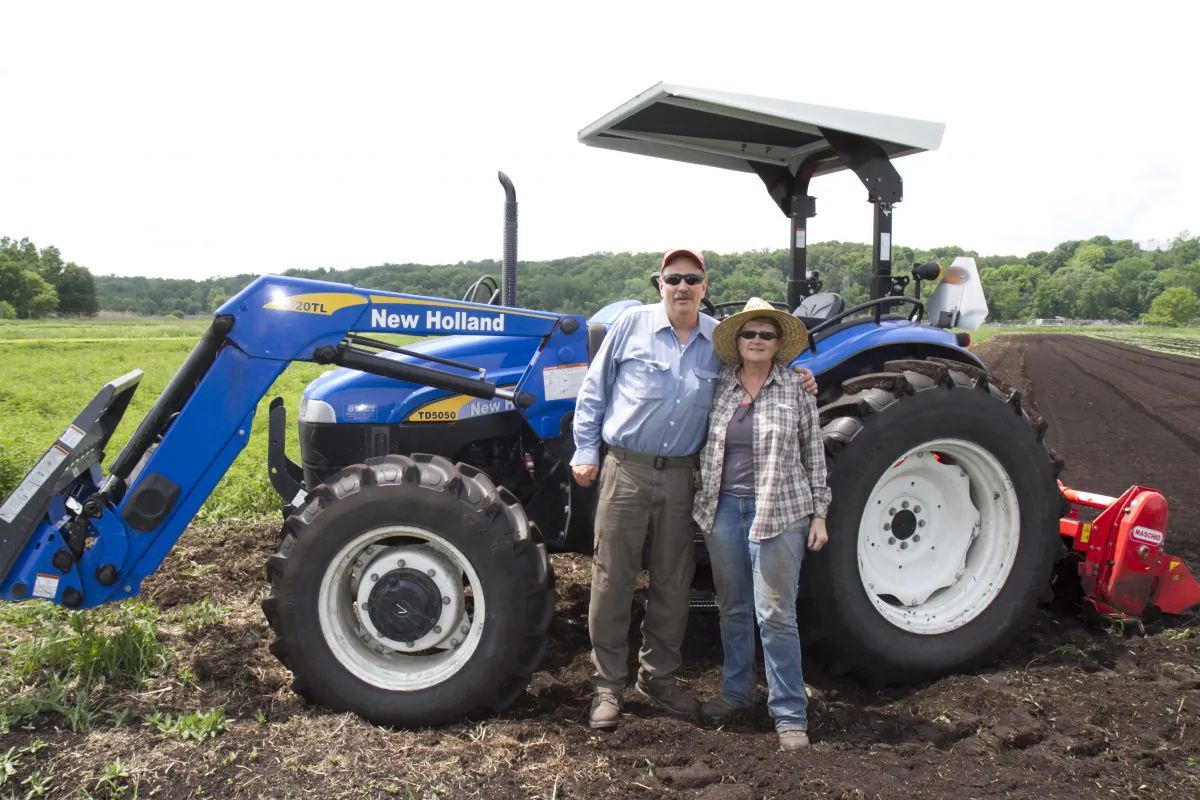 Bradley Stroll and Catherine Stroll, co-owners of the organic Fresh Meadow Farm in Middletown, N.Y. on June 4, 2016. (Kati Vereshaka/Epoch Times)