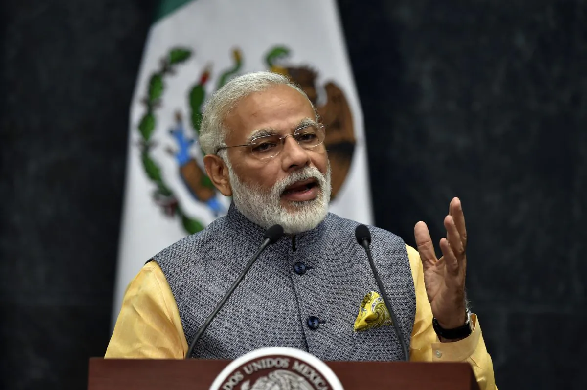 Indian Prime Minister Narendra Modi (L) delivers his press message at the Los Pinos presidential Palace in Mexico City on June 8, 2016. (Yuri Cortez/AFP/Getty Images)