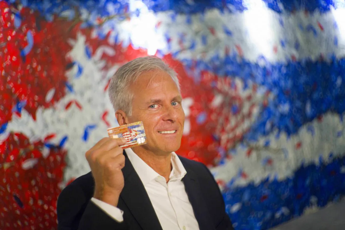 Stonegate Bank President David Seleski poses with a credit card during an interview in Havana, Cuba, on June 8, 2016. Stonegate, a small Florida bank, will issue the first U.S. credit card designed to work in Cuba on Wednesday, June 15, making it easier for American companies to do business on an island largely cut off from the U.S. financial system. (AP Photo/Ramon Espinosa)