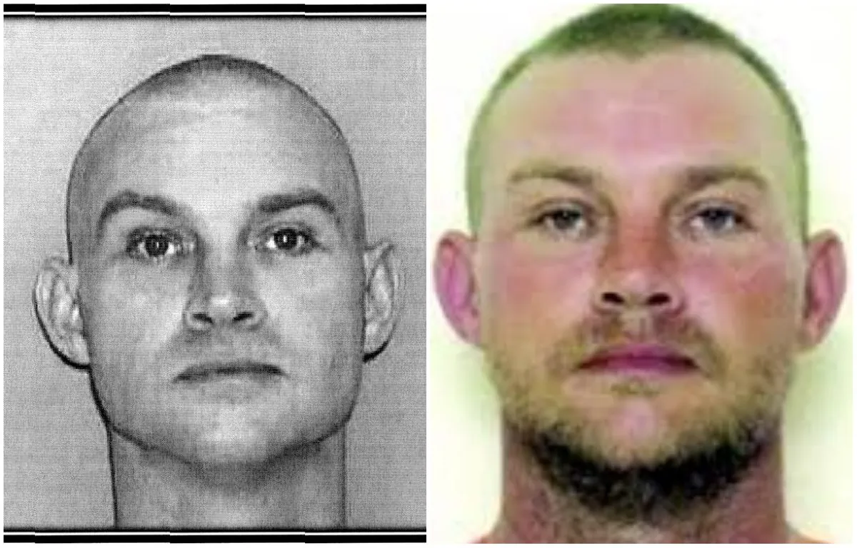 Left, a photo of prison escapee, Lloyd Collins Jones, when he was initially booked into the East Arkansas Correctional Facility—and right, a more recent photo of Jones. (Sebastian County Sheriff's Office photos)
