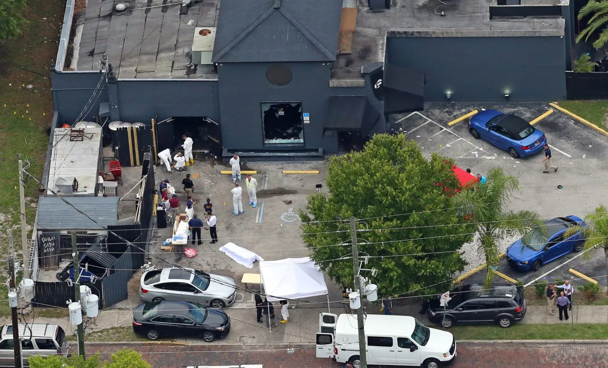 In this Sunday, June 12, 2016 file photo, an aerial view of the mass shooting scene at the Pulse nightclub is seen in Orlando, Fla. A gunman opened fire inside a crowded gay nightclub early Sunday, before dying in a gunfight with SWAT officers, police said. With news that Omar Mateen killed dozens of people in the gay nightclub in Florida and was born to Afghan immigrant parents, the Afghan-American community is expressing horror, sorrow and disbelief that one of their own could commit the worst mass shooting in modern U.S. history. (Red Huber/Orlando Sentinel via AP, File)