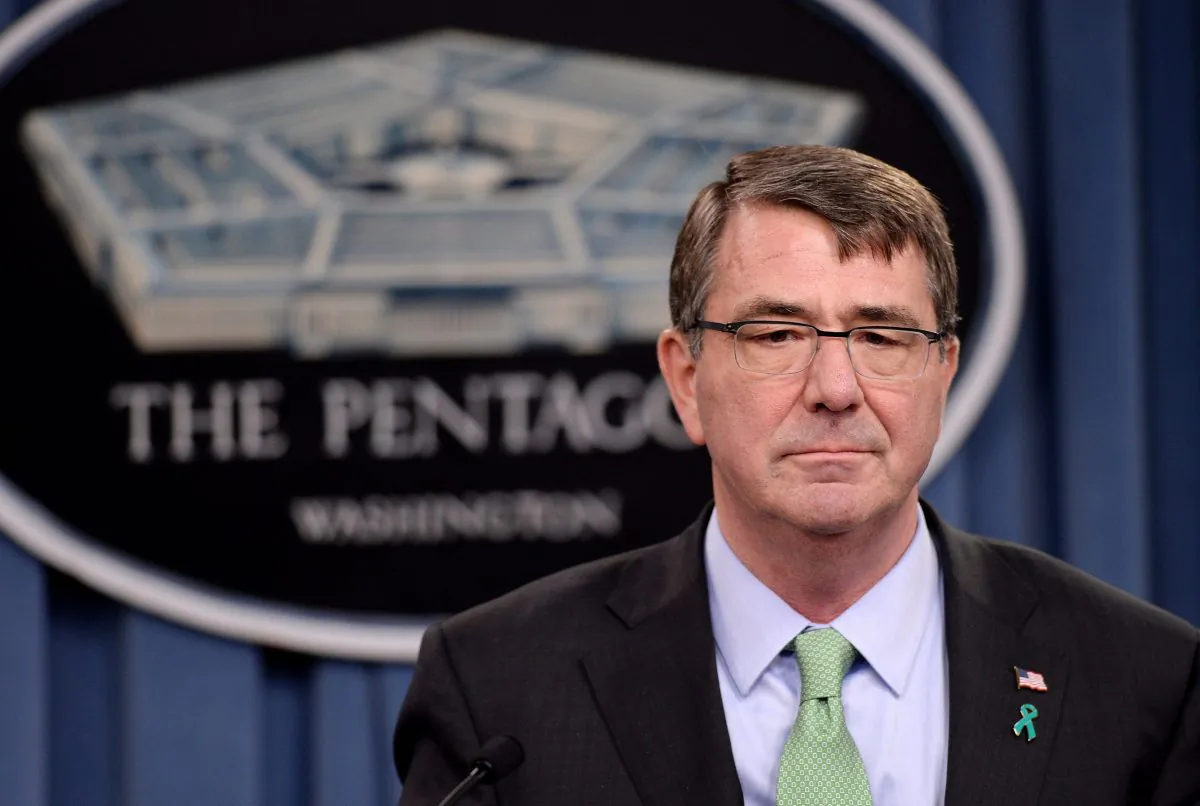 U.S. Secretary of Defense Ashton Carter speaks at a press briefing in the Pentagon Briefing Room in Arlington, Va., on May 1, 2015. (Olivier Douliery/Getty Images)