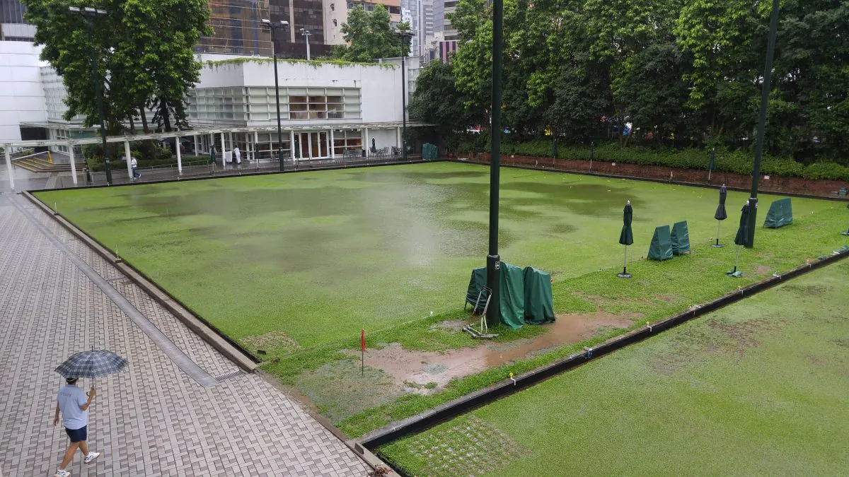 Heavy rain washed away most of the scheduled Premier League games last weekend June 11, 2016. The beautiful Craigengower Cricket Club green became a pond under the downpour. (Sum Lam)