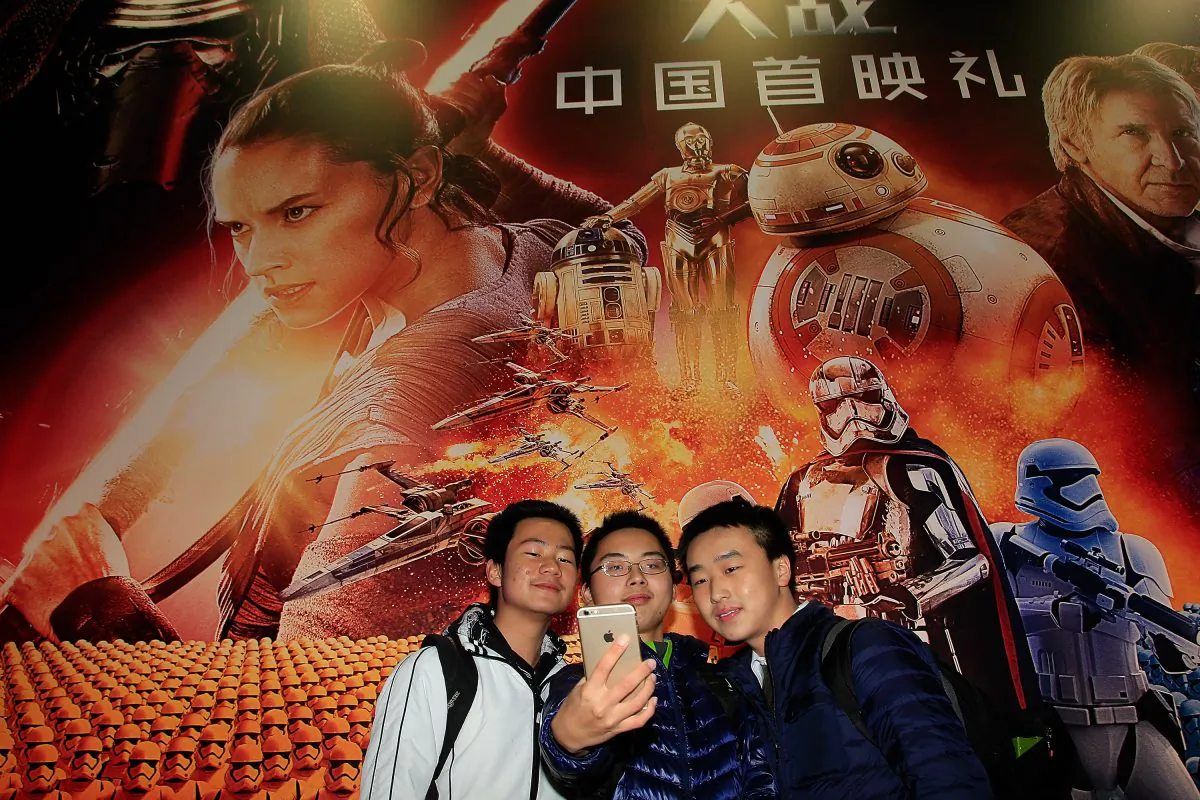 Fans attend the premiere of "Star Wars: The Force Awakens," in Shanghai on Dec. 27, 2015. (Hu Chengwei/Getty Images for Walt Disney Studios)