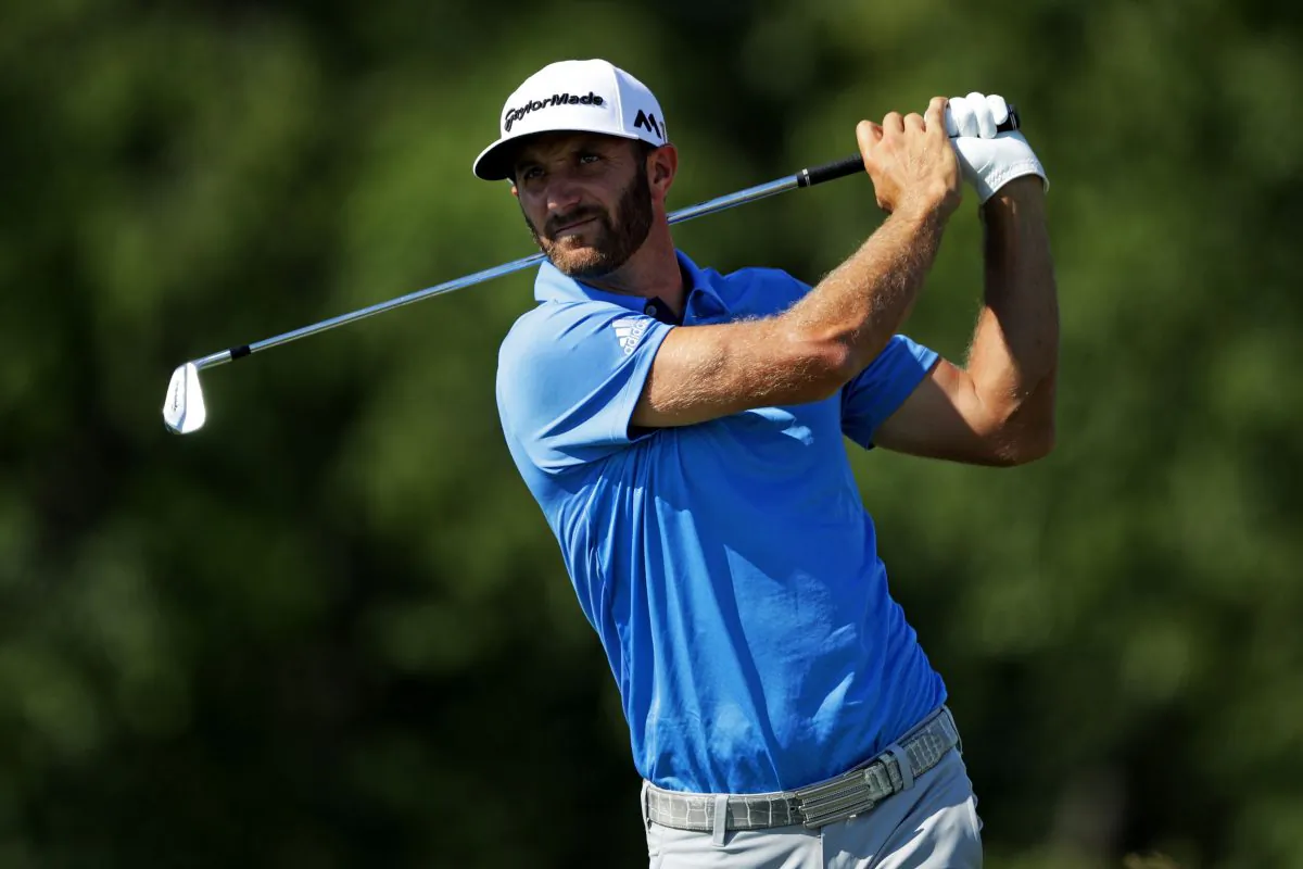 Dustin Johnson plays his shot from the 14th tee during the second round of the U.S. Open at Oakmont Country Club on June 17. (Sam Greenwood/Getty Images)