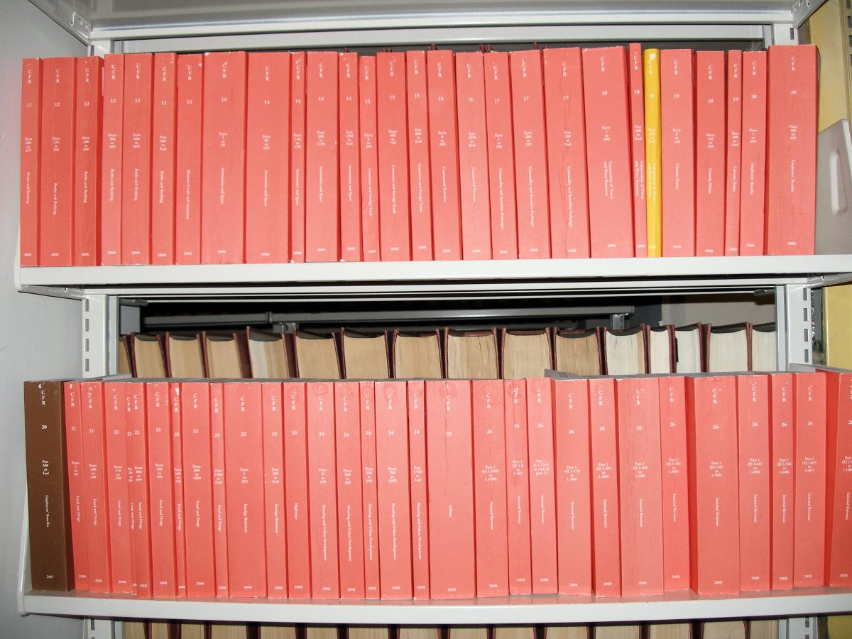 Code of Federal Regulations, all 175,000 pages. (Coolcaesar/Wikimedia, CC BY-SA)