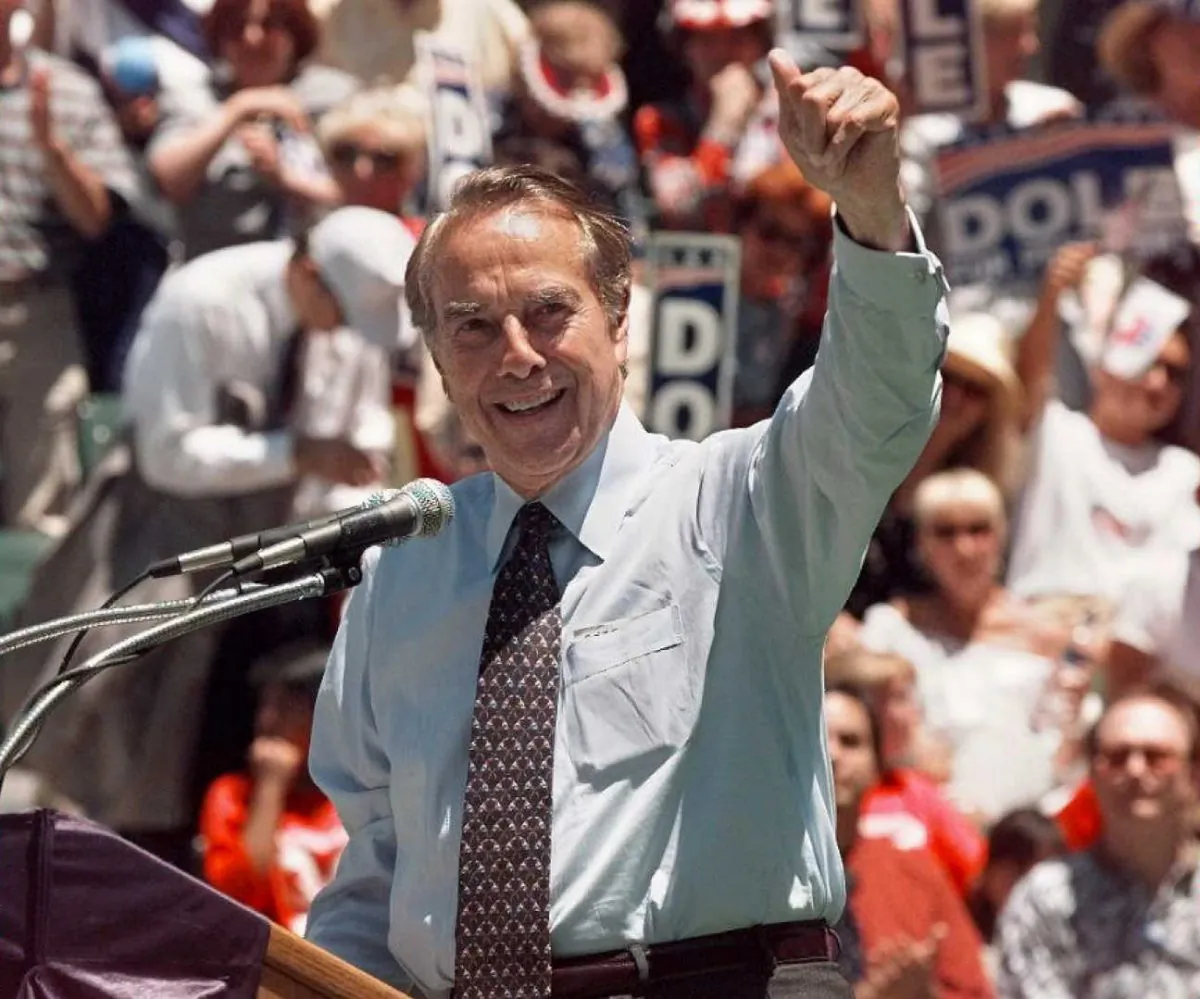 Former Republican presidential candidate Bob Dole campaigns in Woodland Hills, Calif., in 1996. (J. David Ake/AFP/Getty Images)