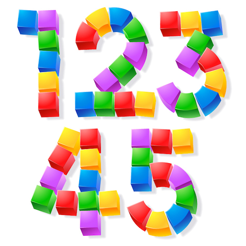 Alphabet of children's blocks. Vector illustration of funny cube font. Letters 12345 - Vector