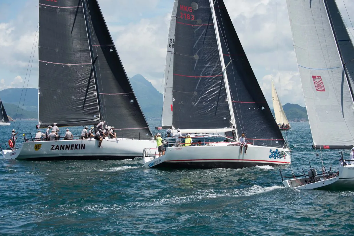 'Seawolf' (IRC-B) starts race 2 of the Typhoon series alongside "Zannekin" ad 'XT' (IRC-A) on Sunday June 19, 2016. (Bill Cox/Epoch Times)