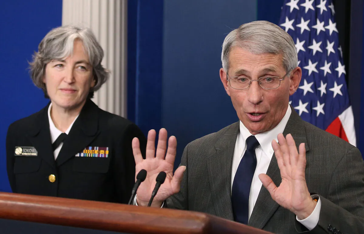 Dr. Anthony S. Fauci, director of the National Institute of Allergy and Infectious Diseases (NIAID), and Dr. Anne Schuchat, principal deputy director of the U.S. Centers for Disease Control and Prevention (CDC), speak to the media about the Zika virus, during a briefing at the White House, on Feb. 8. (Mark Wilson/Getty Images)