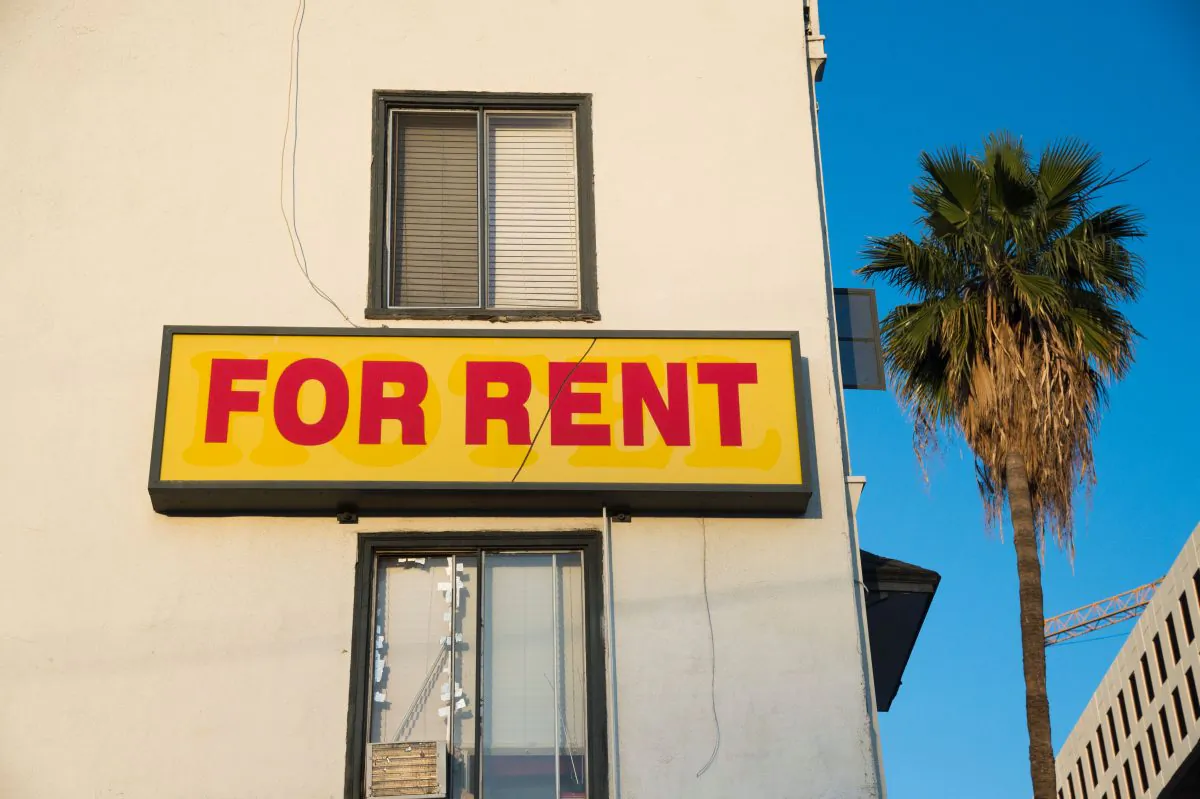 A "For Rent" sign is seen on a building Hollywood, Calif., on May 11, 2016.   (Robyn Beck/AFP/Getty Images)