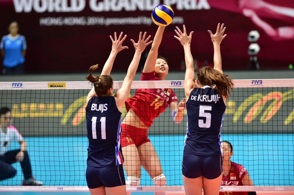 Action in the China vs Netherlands match in the Volleyball World Grand Prix 2016 match in Hong Kong on Friday June 24, 2016. (Bill Cox/Epoch Times)