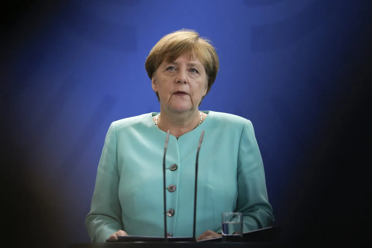 German Chancellor Angela Merkel in Britain at the chancellery in Berlin, on June 24, 2016. (AP Photo/Markus Schreiber)