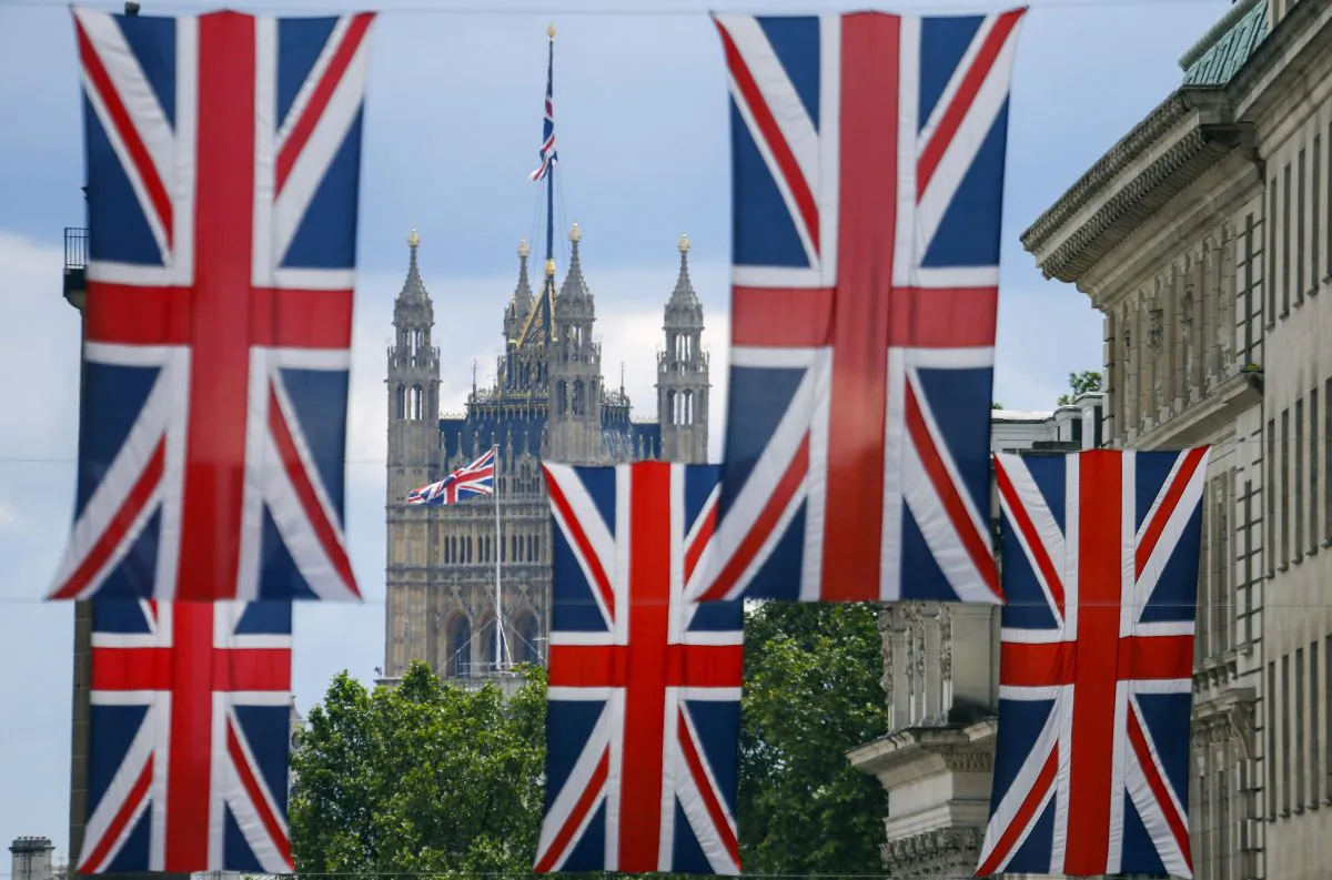 Union flag banners hang across a street near the Houses of Parliament in central London on June 25, 2016. (Odd Andersen/AFP/Getty Images)