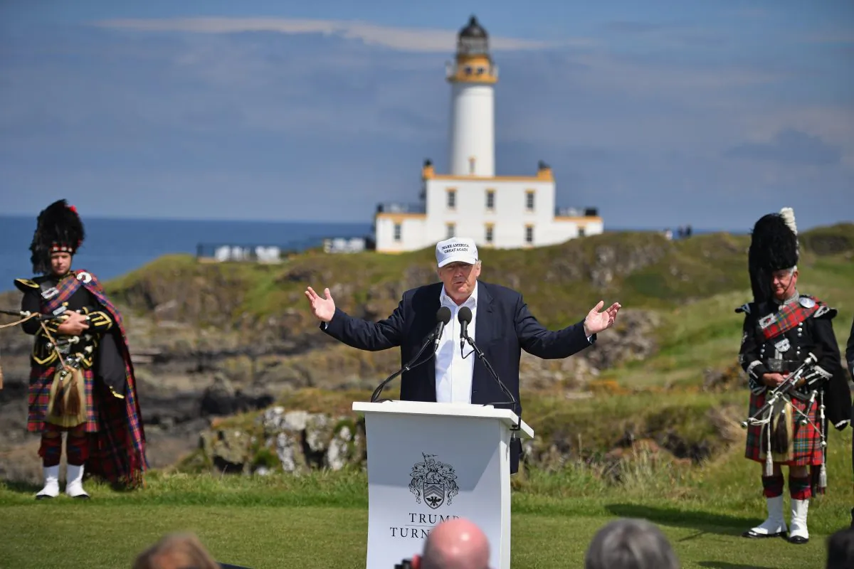 Presumptive Republican presidential nominee Donald Trump, on the 9th tee at his Trump Turnery Resort in Ayr, Scotland, on June 24, 2016. (Jeff J Mitchell/Getty Images)
