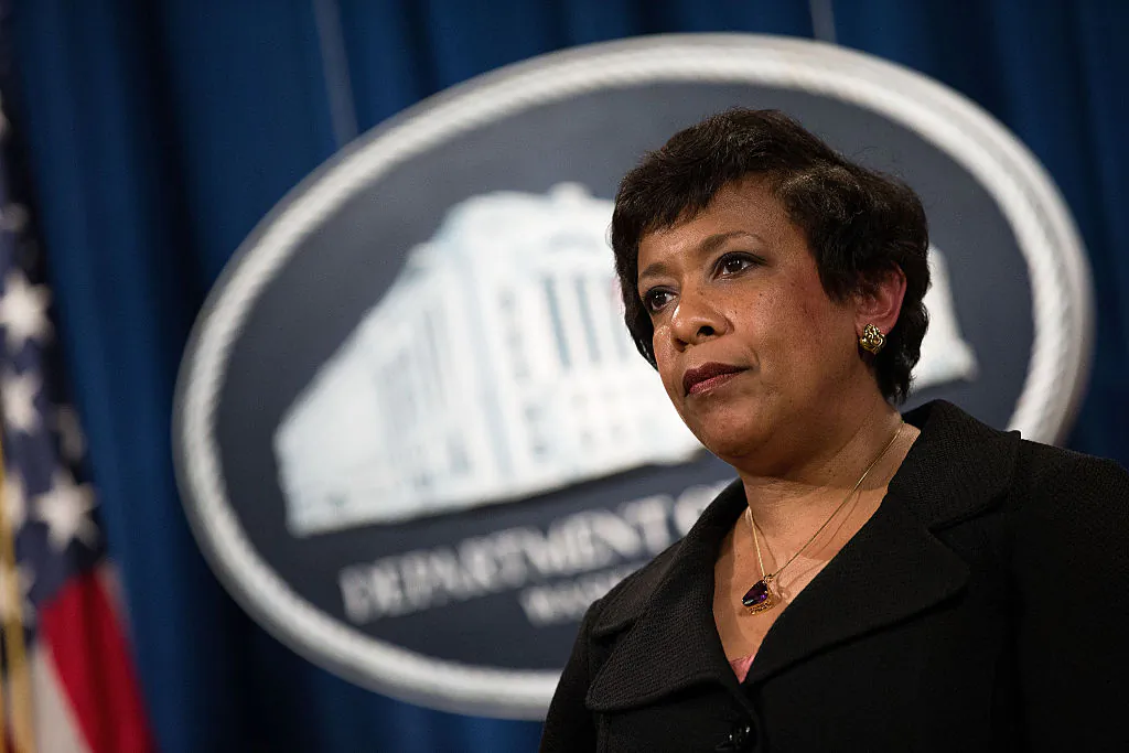 WASHINGTON, DC - MAY 9: U.S. Attorney General Loretta Lynch looks on after announcing federal action related to North Carolina, at the U.S. Department of Justice, May 9, 2016, in Washington, DC. Led by Governor Pat McCrory, North Carolina officials sued the U.S. Justice Department on Monday for challenging the state's law on public restroom access. Last week, the Justice Department stated that North Carolina violated the Civil Rights Act of 1964 by prohibiting people from using public restrooms that do not match the gender listed on their birth certificates. Governor McCrory, a Republican, has called the Justice Department's stance on the issue 'baseless and blatant overreach.' (Photo by Drew Angerer/Getty Images)