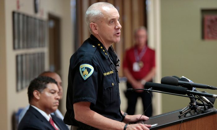 Madison Police Chief Mike Koval speaks at a press conference at the Dane County Courthouse in Madison, Wis., on June 24, 2016. (Michael P. King/Wisconsin State Journal via AP)
