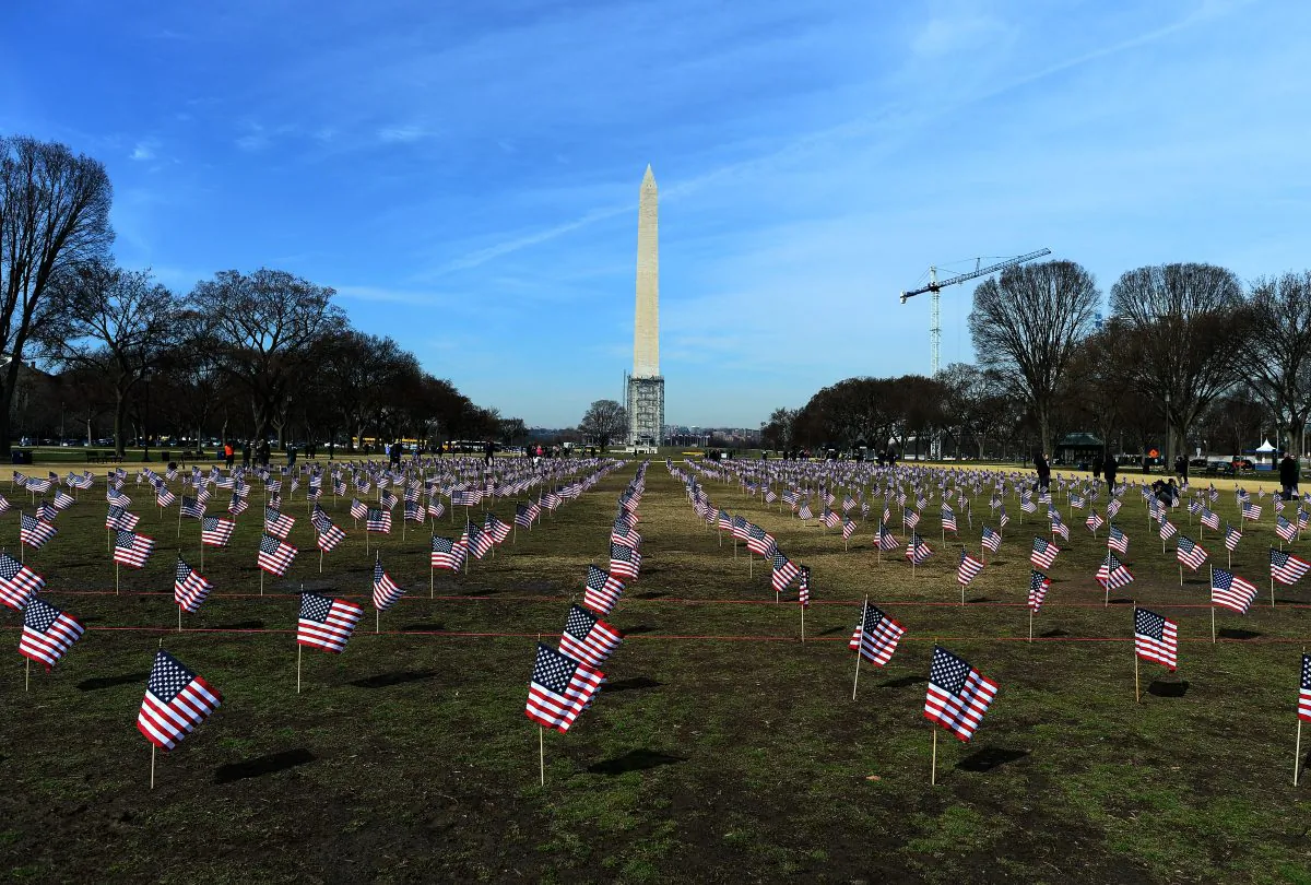 Some 1,892 American flags are installed on the National Mall in Washington, on March 27, 2014. (Jewel Samad/AFP/Getty Images)