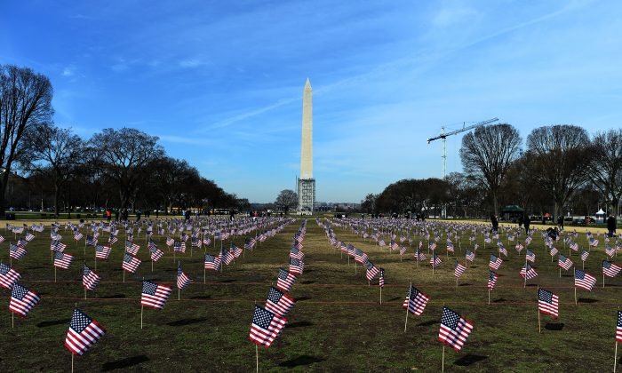 Some 1,892 American flags are installed on the National Mall in Washington, on March 27, 2014. (Jewel Samad/AFP/Getty Images)