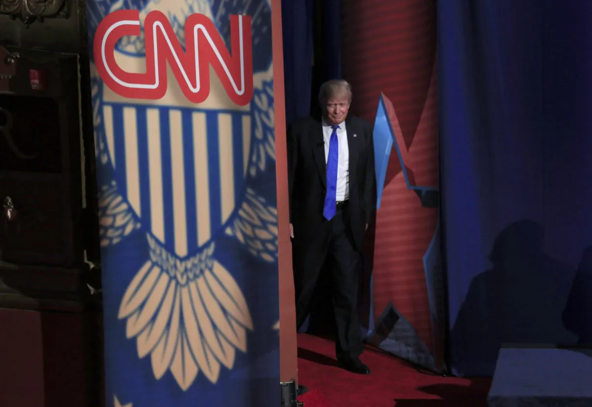 Republican Presidential candidate Donald Trump enters a CNN town hall event moderated by Anderson Cooper March 29, 2016 in Milwaukee, Wisconsin. The town hall was days before the Wisconsin primary on April 5. (Darren Hauck/Getty Images)