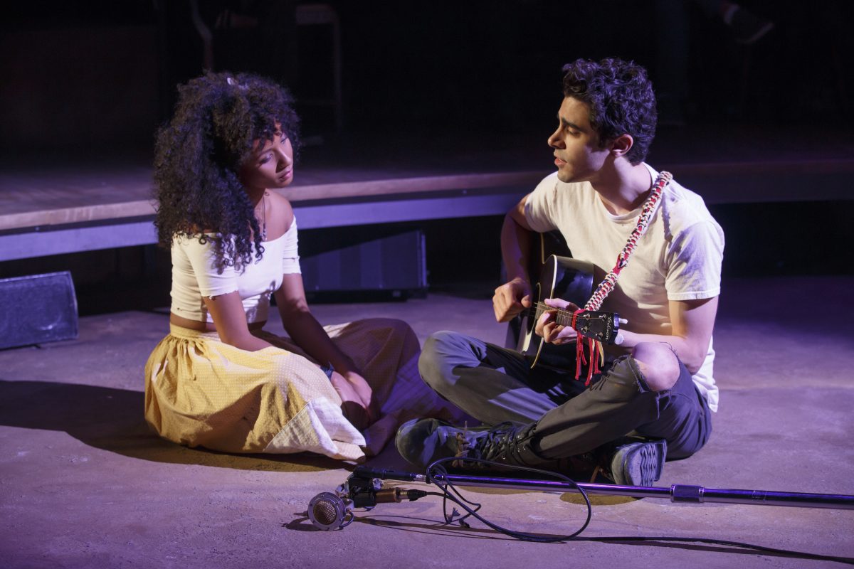 Eurydice (Nabiyah Be) and Orpheus (Damon Daunno) in the new folk opera, “Hadestown,” inspired by the Greek myth of poet who journeys to hell to retrieve his beloved. (Joan Marcus)