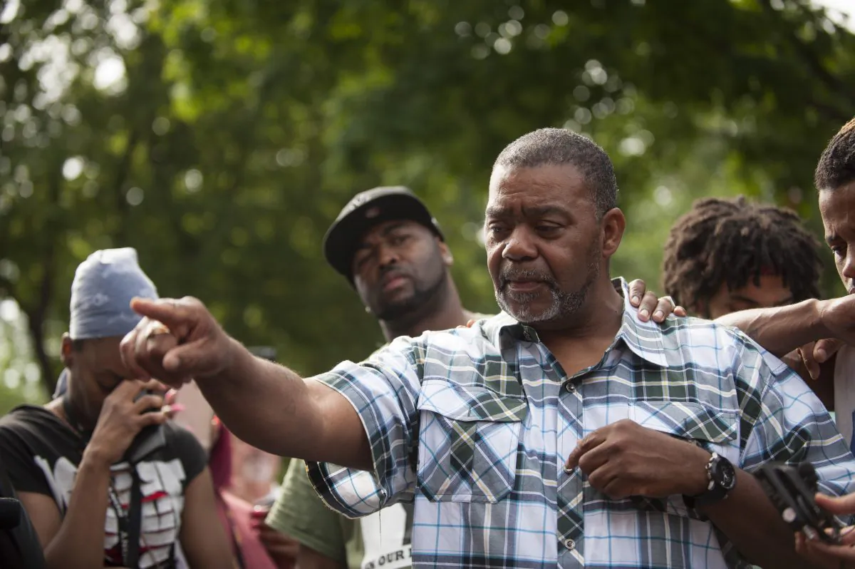 Clarence D. Castile, uncle of Philando Castile, speaks outside the Governor's Mansion in St. Paul, Minn., on July 7, 2016. Philando Castile was shot and killed by a police officer in Falcon Heights, Minn., on July 6, 2016. (Stephen Maturen/Getty Images)