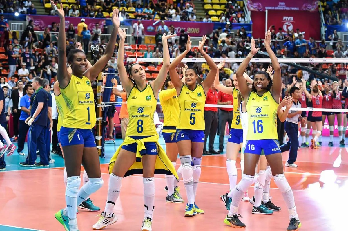 Brazil celebrate winning the Women's FIVB Volleyball World Grand Prix Final against USA in Bangkok on Sunday July 10, 2016. (FIVB)