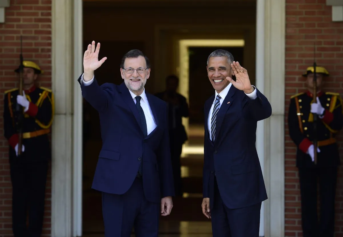 Spanish Prime Minister Mariano Rajoy (L) and President Barack Obama at Moncloa Palace in Madrid on July 10, 2016. (Pierre-Philippe Marcou/AFP/Getty Images)