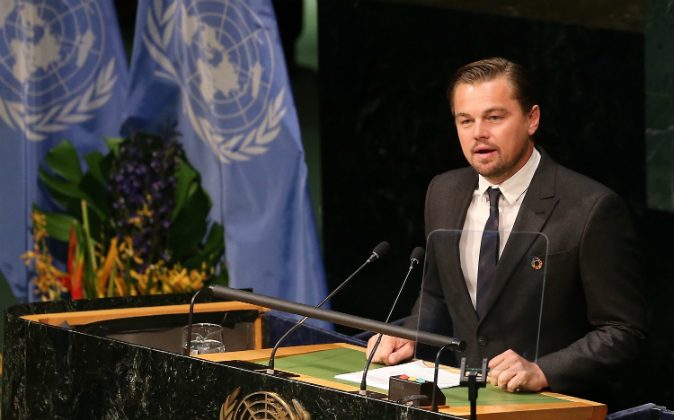 Actor/activist Leonardo DiCaprio speaks during the Paris Agreement For Climate Change Signing at United Nations on April 22, 2016 in New York City. (Jemal Countess/Getty Images)