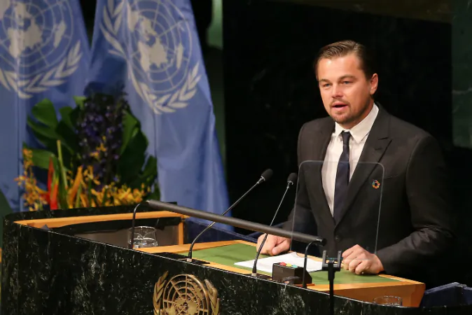 Actor/activist Leonardo DiCaprio speaks during the Paris Agreement For Climate Change Signing at United Nations on April 22, 2016 in New York City. (Jemal Countess/Getty Images)