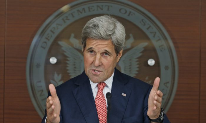 In this July 12, 2016, photo, Secretary of State John Kerry speaks at the Washington Passport Agency in Washington. Frustrated by months of failure in Syria, the U.S. is taking what might be its final offer to Russia. Officials say Moscow would get long-sought intelligence and military cooperation to fight the Islamic State and other extremist groups, if Syria’s Russian-backed leader upholds a ceasefire with U.S.-supported rebel groups and starts a political transition. Kerry, who will travel to Moscow later this week, has spoken of an August deadline for Syria’s transition to begin. (AP Photo/Alex Brandon)