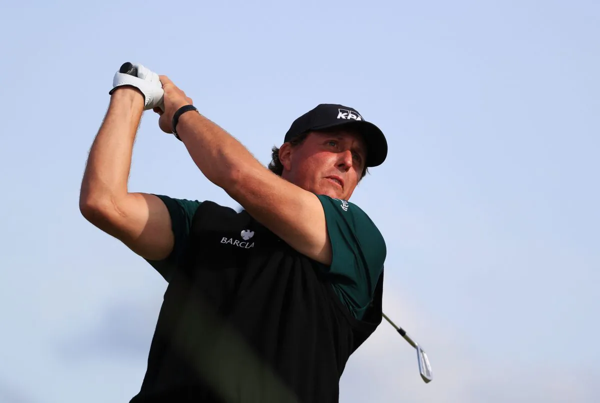 Phil Mickelson of the United States plays a shot during the first round on day one of the 145th Open Championship at Royal Troon on July 14, 2016 in Troon, Scotland. (Photo by Matthew Lewis/Getty Images)