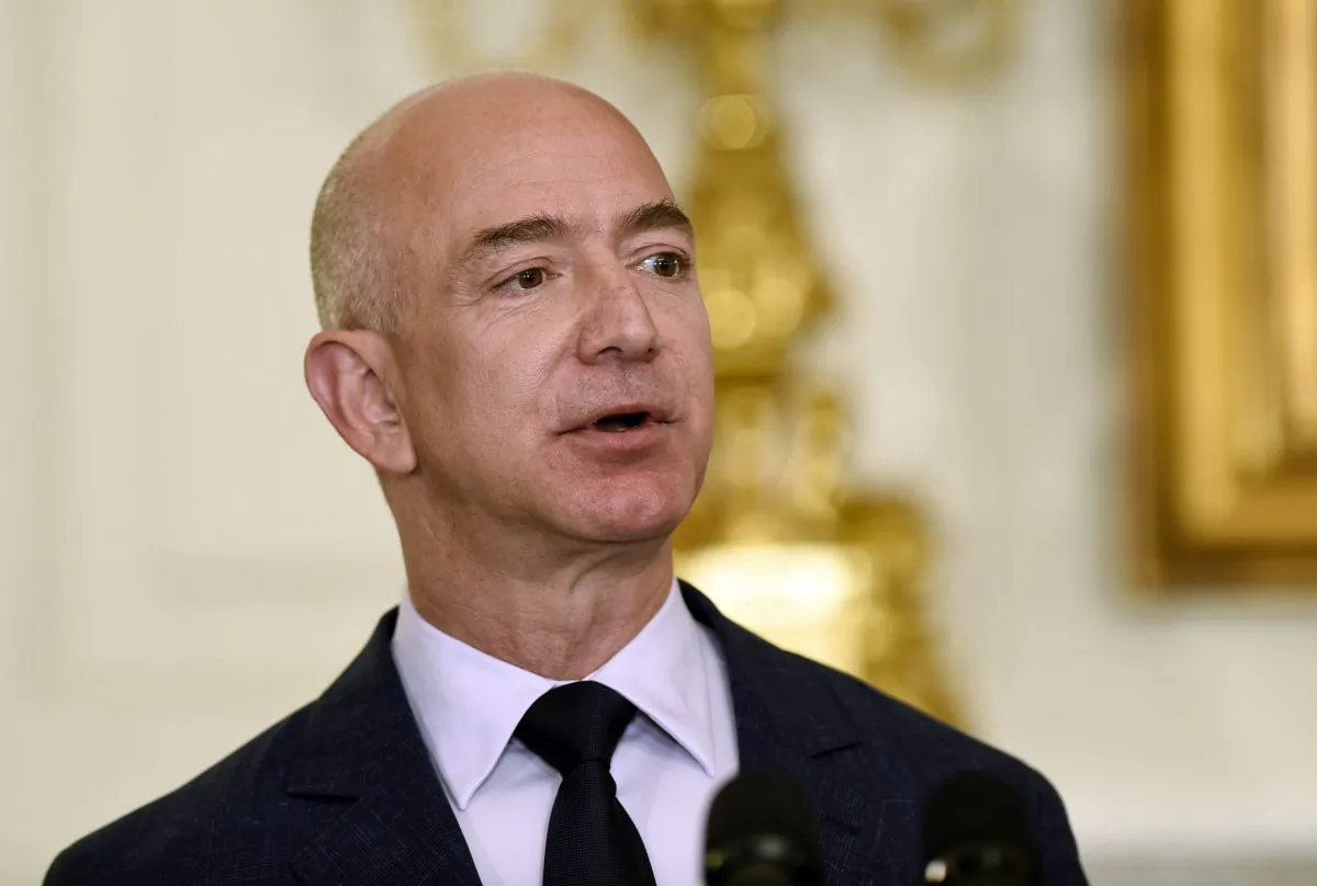 Jeff Bezos, the founder and CEO of Amazon.com, speaks in the State Dining Room of the White House on May 5, 2016. (AP Photo/Susan Walsh)