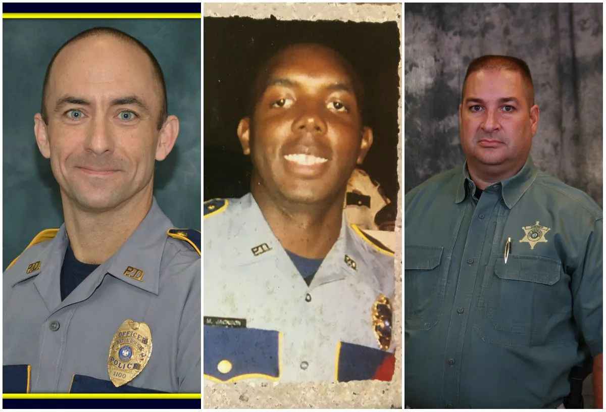 (L-R) Baton Rouge Police Officer Matthew Gerald in this undated photo. (Baton Rouge Police Dept. via AP); Baton Rouge Police Officer Montrell Jackson in this undated photo. (Courtesy of Trenisha Jackson via AP); East Baton Rouge Sheriff's Office Deputy Brad Garafola in this undated photo. (East Baton Rouge Sheriff's Office via AP)