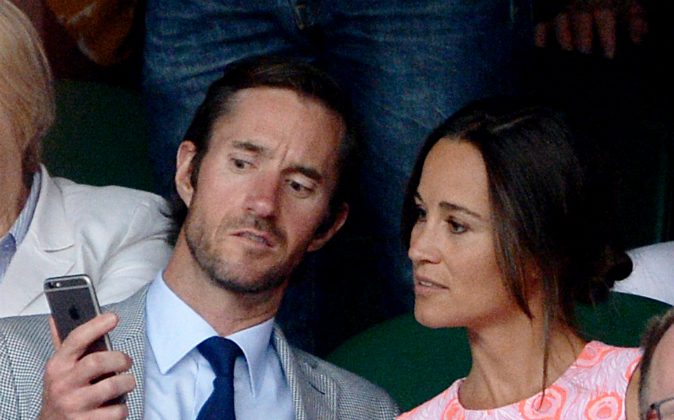 This is a July 6, 2016 file photo of Pippa Middleton and James Matthews on day nine of the Wimbledon Championships at the All England Lawn Tennis and Croquet Club, Wimbledon London. (Anthony Devlin/PA via AP)

