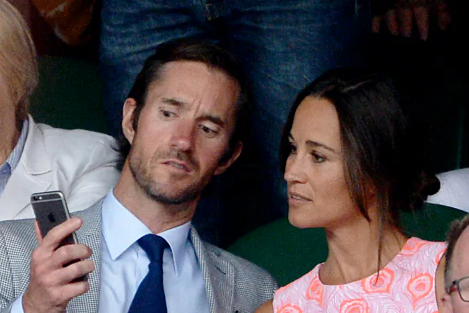 This is a July 6, 2016 file photo of Pippa Middleton and James Matthews on day nine of the Wimbledon Championships at the All England Lawn Tennis and Croquet Club, Wimbledon London. (Anthony Devlin/PA via AP)