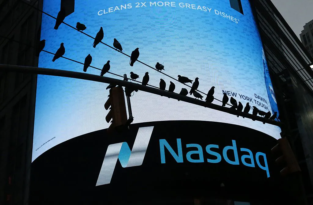 Pigeons are seen in front the Nasdaq MarketSite in New York's Times Square in New York City on June 16, 2015. (KENA BETANCUR/AFP/Getty Images)