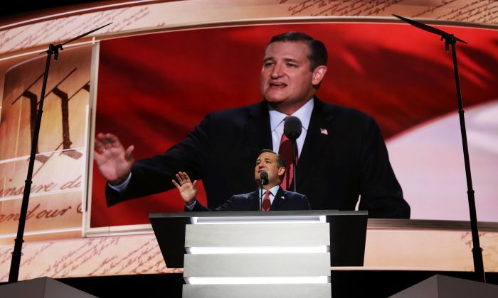Sen. Ted Cruz (R-Tx.) on the third day of the Republican National Convention on July 20, 2016 at the Quicken Loans Arena in Cleveland, Ohio. Republican presidential candidate Donald Trump received the number of votes needed to secure the party's nomination. An estimated 50,000 people are expected in Cleveland, including hundreds of protesters and members of the media. (Chip Somodevilla/Getty Images)